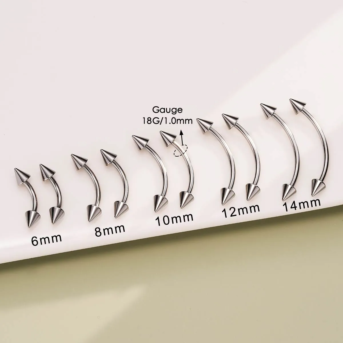 2PCS 18G Titanium Internally Threaded Spike Eyebrow Rook Rings