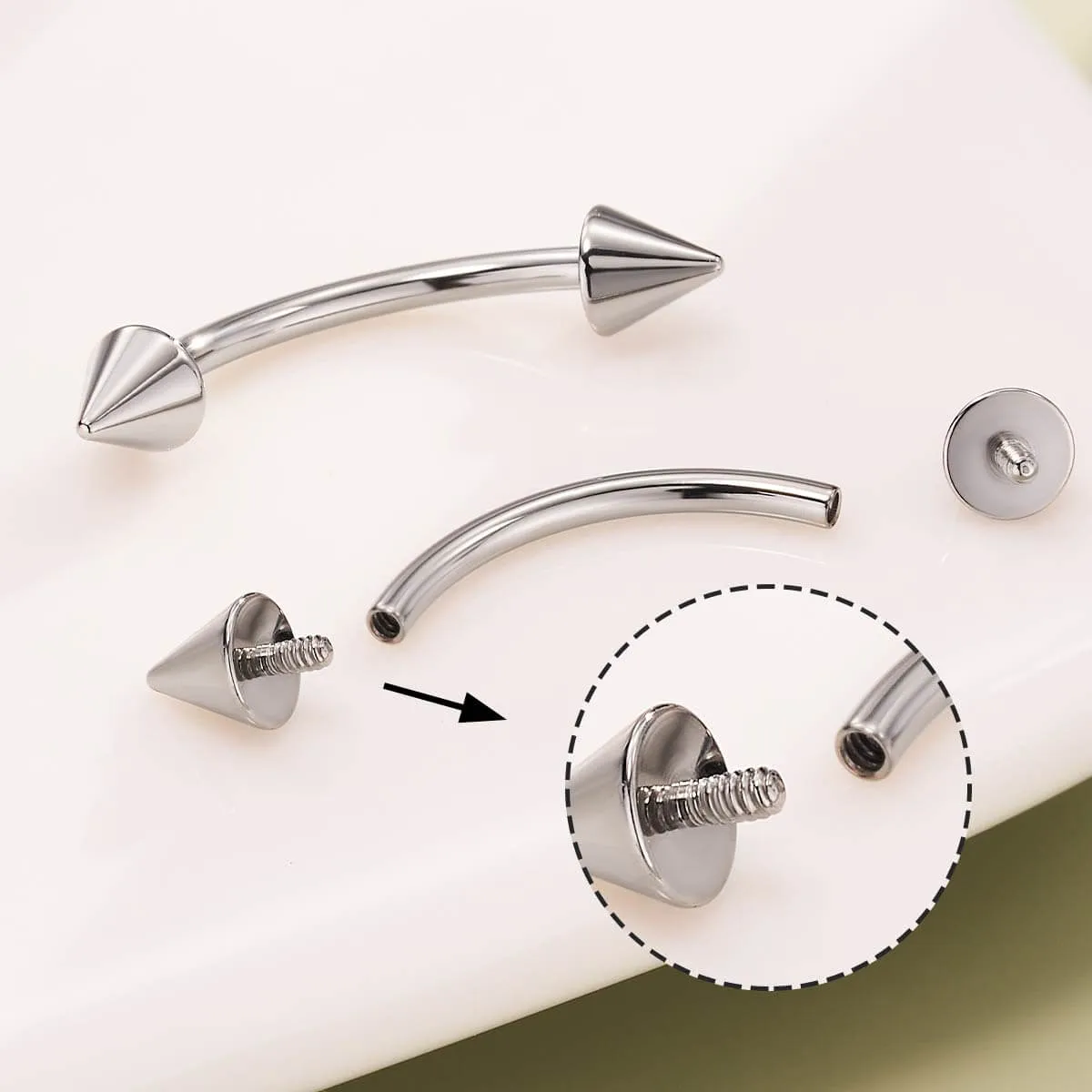 2PCS 18G Titanium Internally Threaded Spike Eyebrow Rook Rings