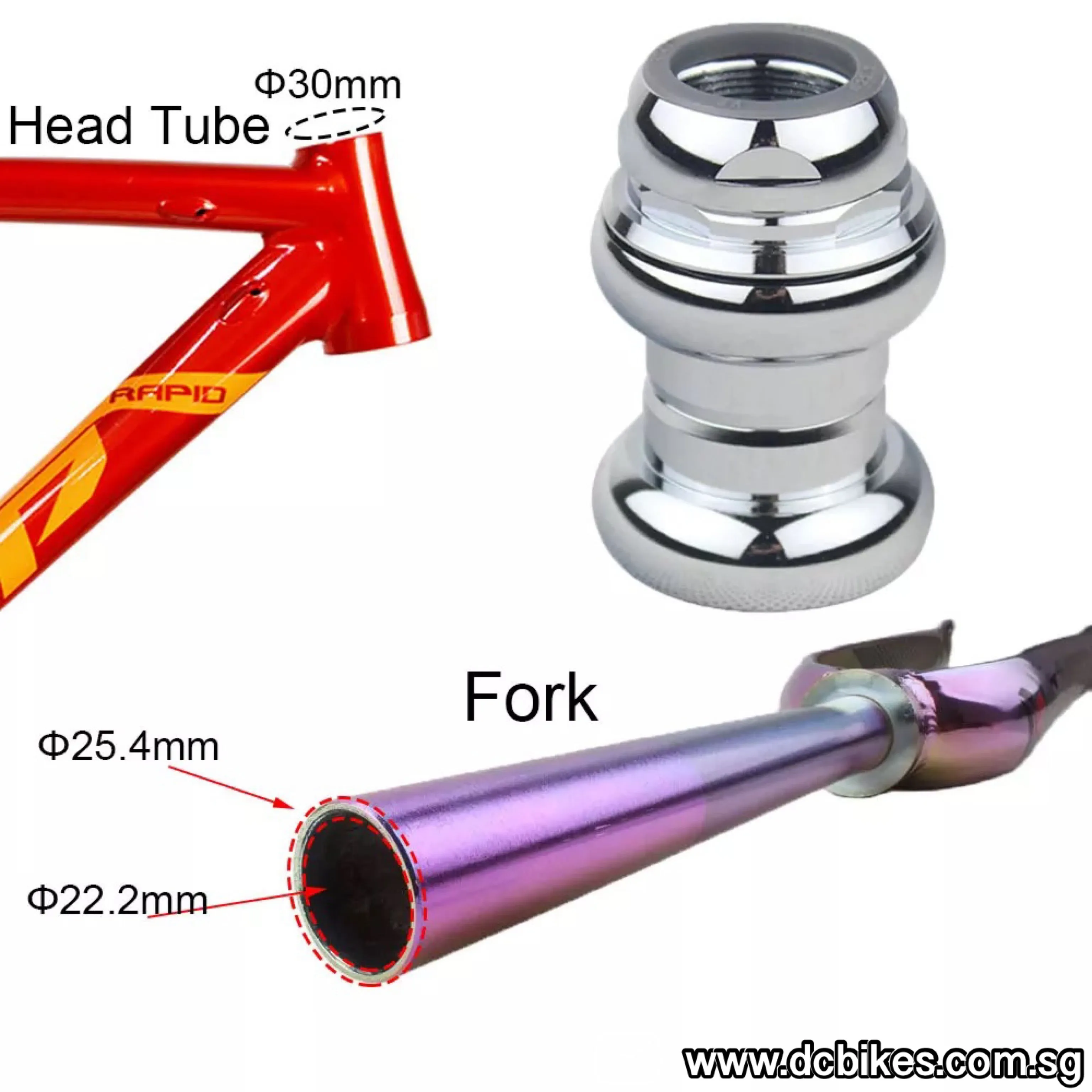 30mm Threaded 1" Inch Sealed Bearing Black Chrome Silver Headset EC30/25.4 | EC30/27 (26.4)