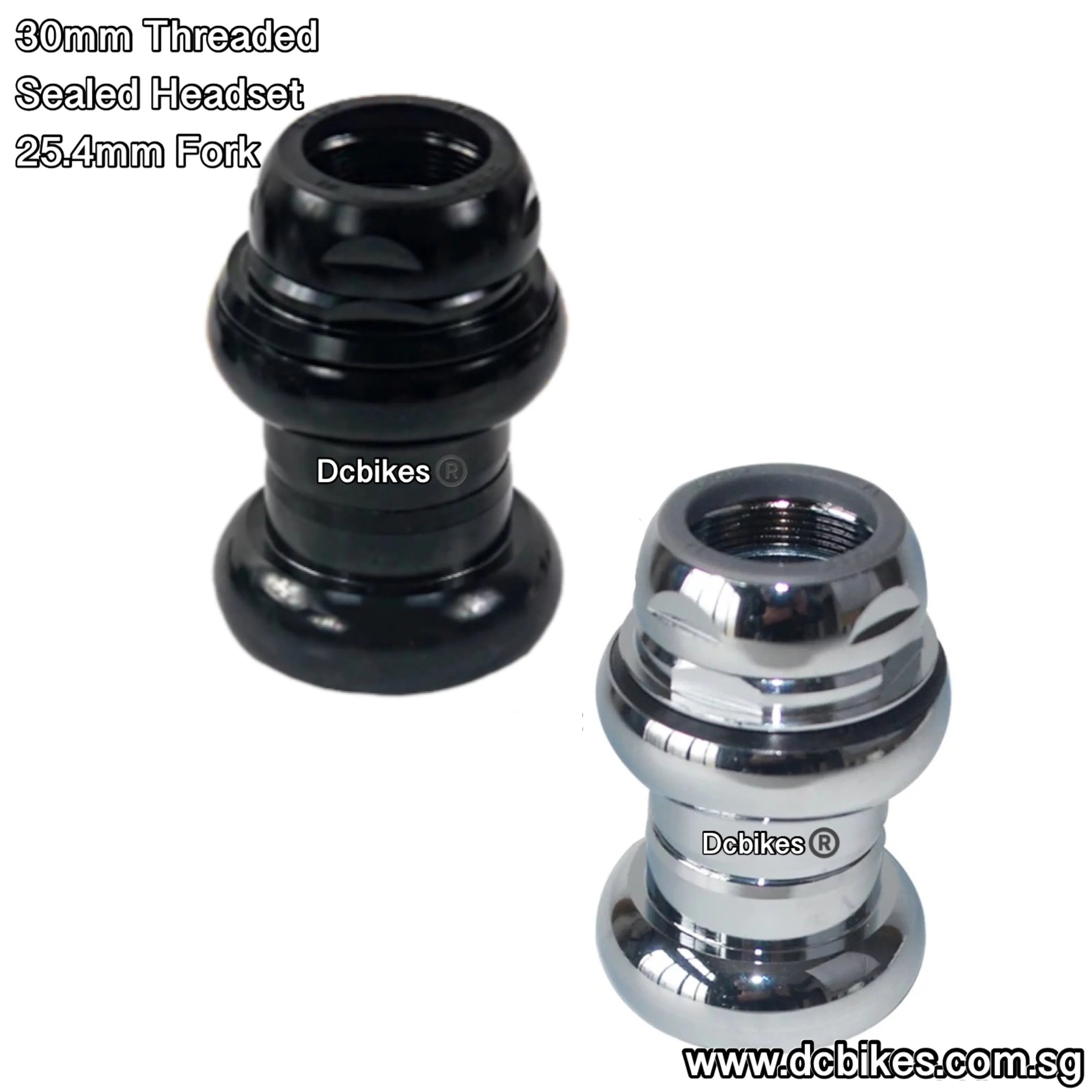 30mm Threaded 1" Inch Sealed Bearing Black Chrome Silver Headset EC30/25.4 | EC30/27 (26.4)