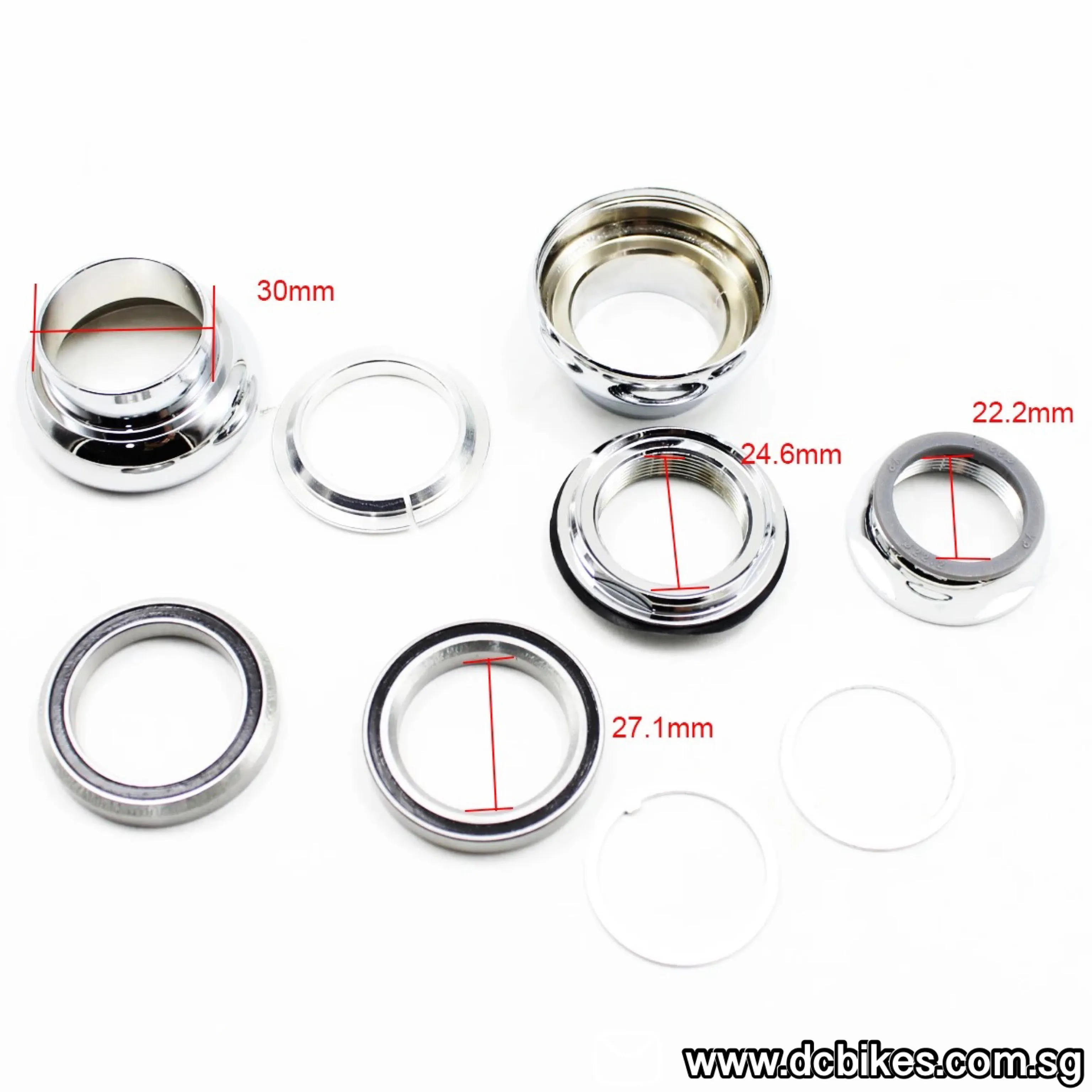 30mm Threaded 1" Inch Sealed Bearing Black Chrome Silver Headset EC30/25.4 | EC30/27 (26.4)