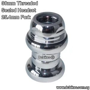 30mm Threaded 1" Inch Sealed Bearing Black Chrome Silver Headset EC30/25.4 | EC30/27 (26.4)
