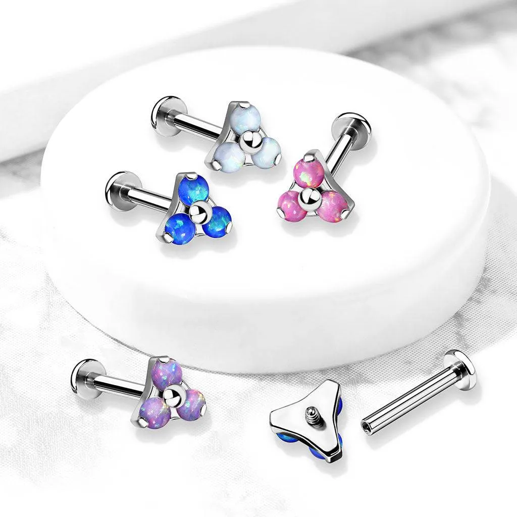 316L Surgical Steel Internally Threaded White Opal Triangle CZ Labret