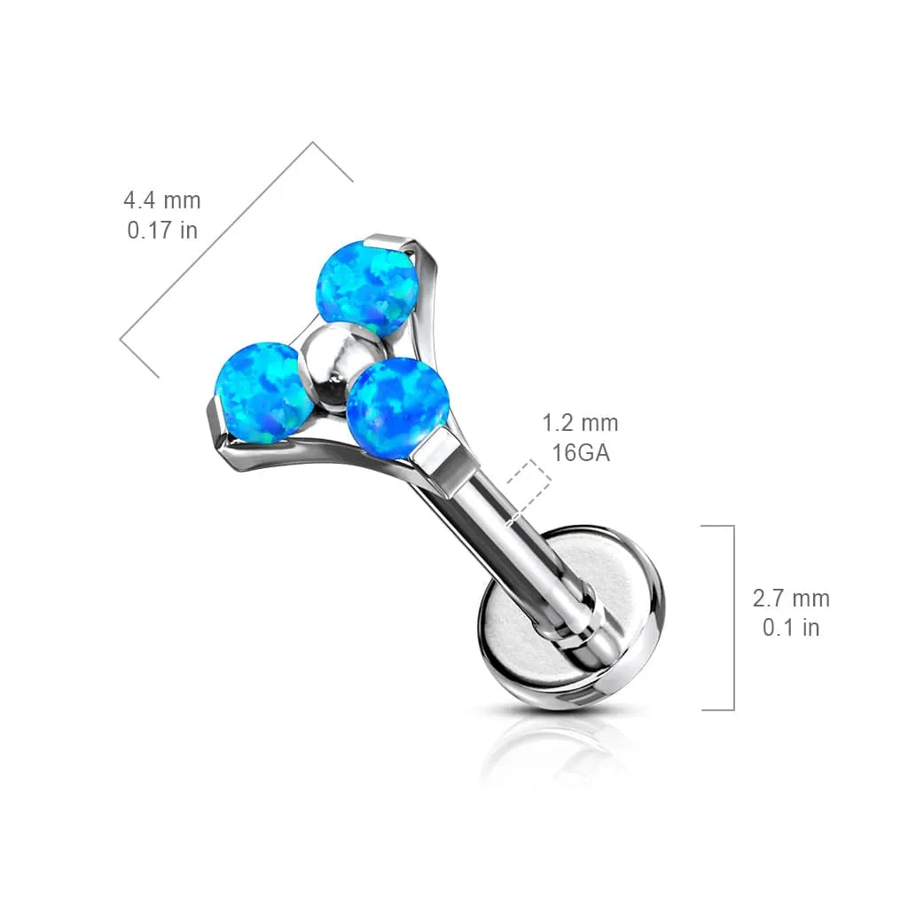 316L Surgical Steel Internally Threaded White Opal Triangle CZ Labret