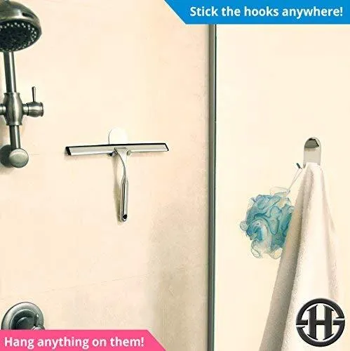 3M Adhesive All-Purpose Hooks by HOME SO - Heavy Duty Hook Hanger Sticks Anywhere - Holds Anything, Towels, Keys, Coats, Loofahs, Wreath, Jacket, Hat, Clothing - Pack of 4 (Stainless Steel Chrome)