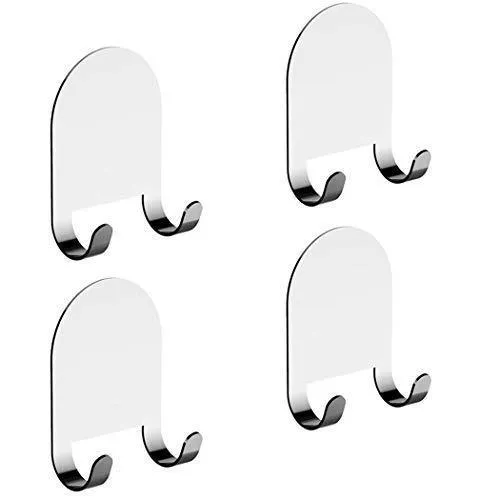 3M Adhesive All-Purpose Hooks by HOME SO - Heavy Duty Hook Hanger Sticks Anywhere - Holds Anything, Towels, Keys, Coats, Loofahs, Wreath, Jacket, Hat, Clothing - Pack of 4 (Stainless Steel Chrome)