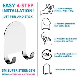 3M Adhesive All-Purpose Hooks by HOME SO - Heavy Duty Hook Hanger Sticks Anywhere - Holds Anything, Towels, Keys, Coats, Loofahs, Wreath, Jacket, Hat, Clothing - Pack of 4 (Stainless Steel Chrome)