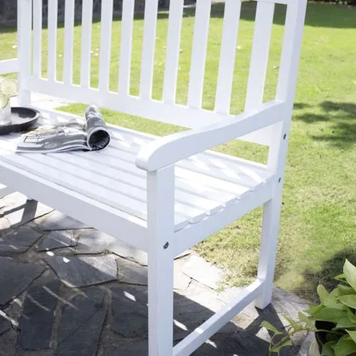4-Ft Garden Bench with Curved Back and Armrests in White Wood Finish