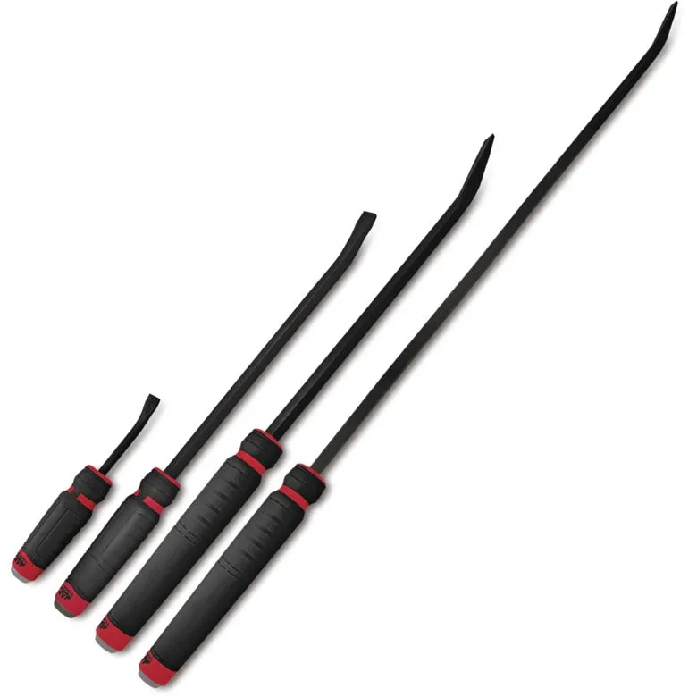 4-PC. Capped Comfort-Handle Curved-Head Pry Bar Set – Red