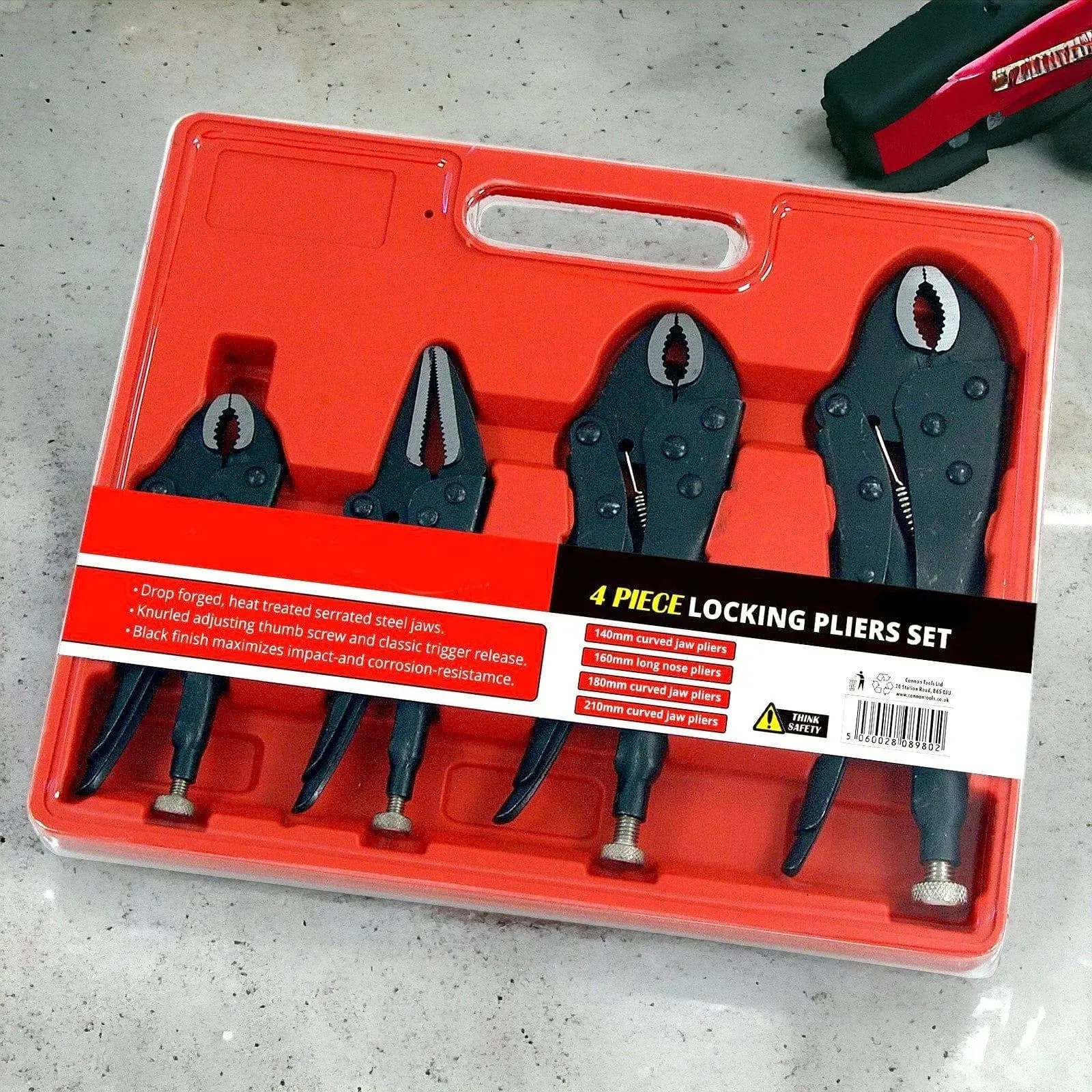 4 Piece Adjustable Locking Mole Grip Pliers Set with Storage Tray