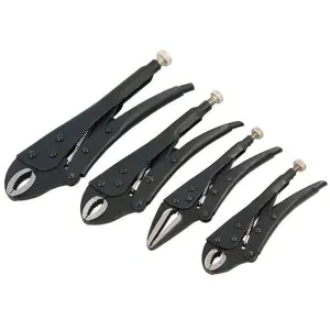 4 Piece Adjustable Locking Mole Grip Pliers Set with Storage Tray