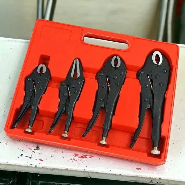 4 Piece Adjustable Locking Mole Grip Pliers Set with Storage Tray