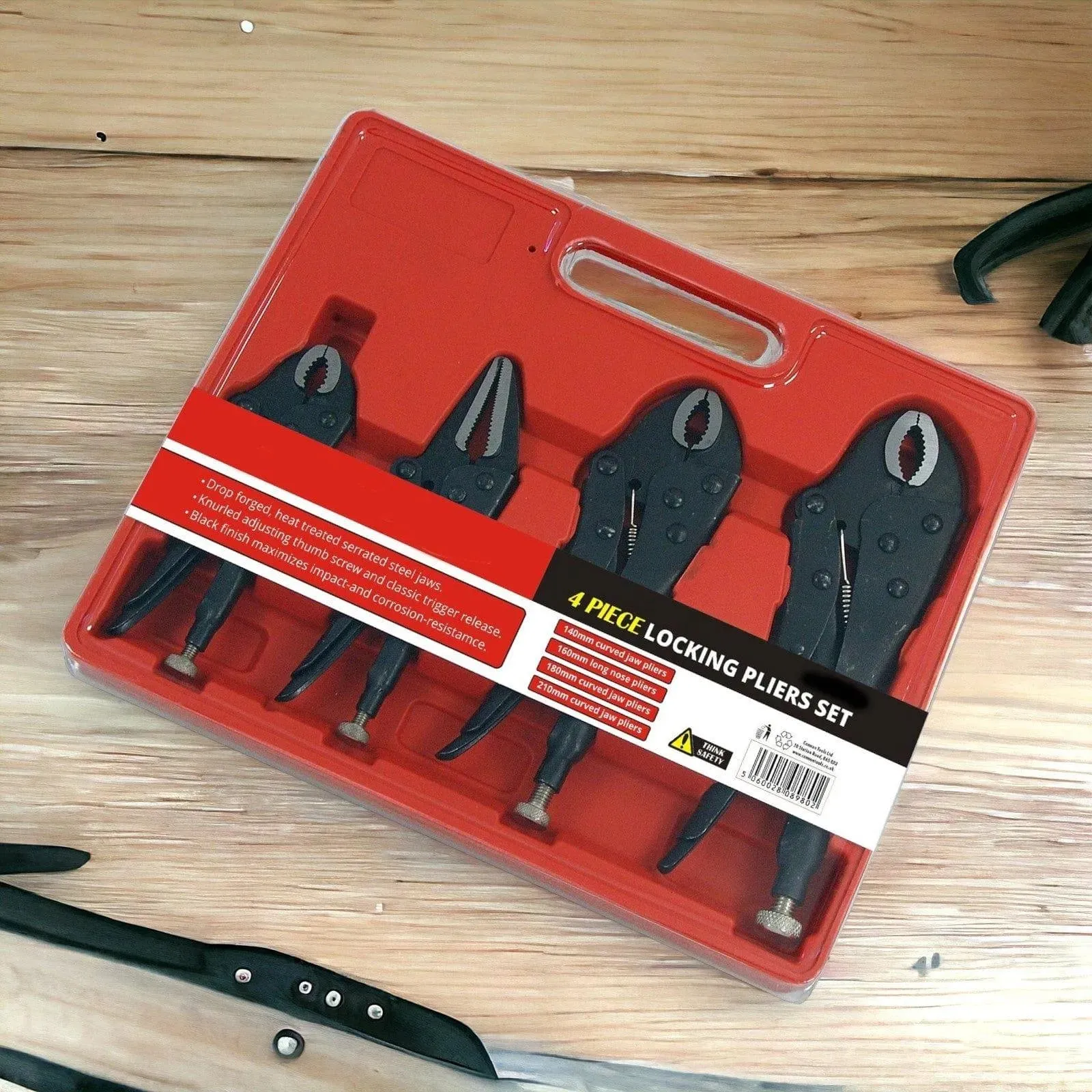 4 Piece Adjustable Locking Mole Grip Pliers Set with Storage Tray