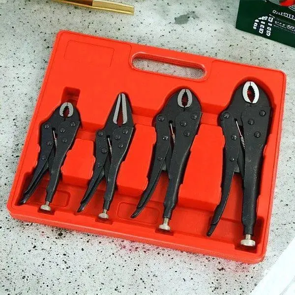 4 Piece Adjustable Locking Mole Grip Pliers Set with Storage Tray