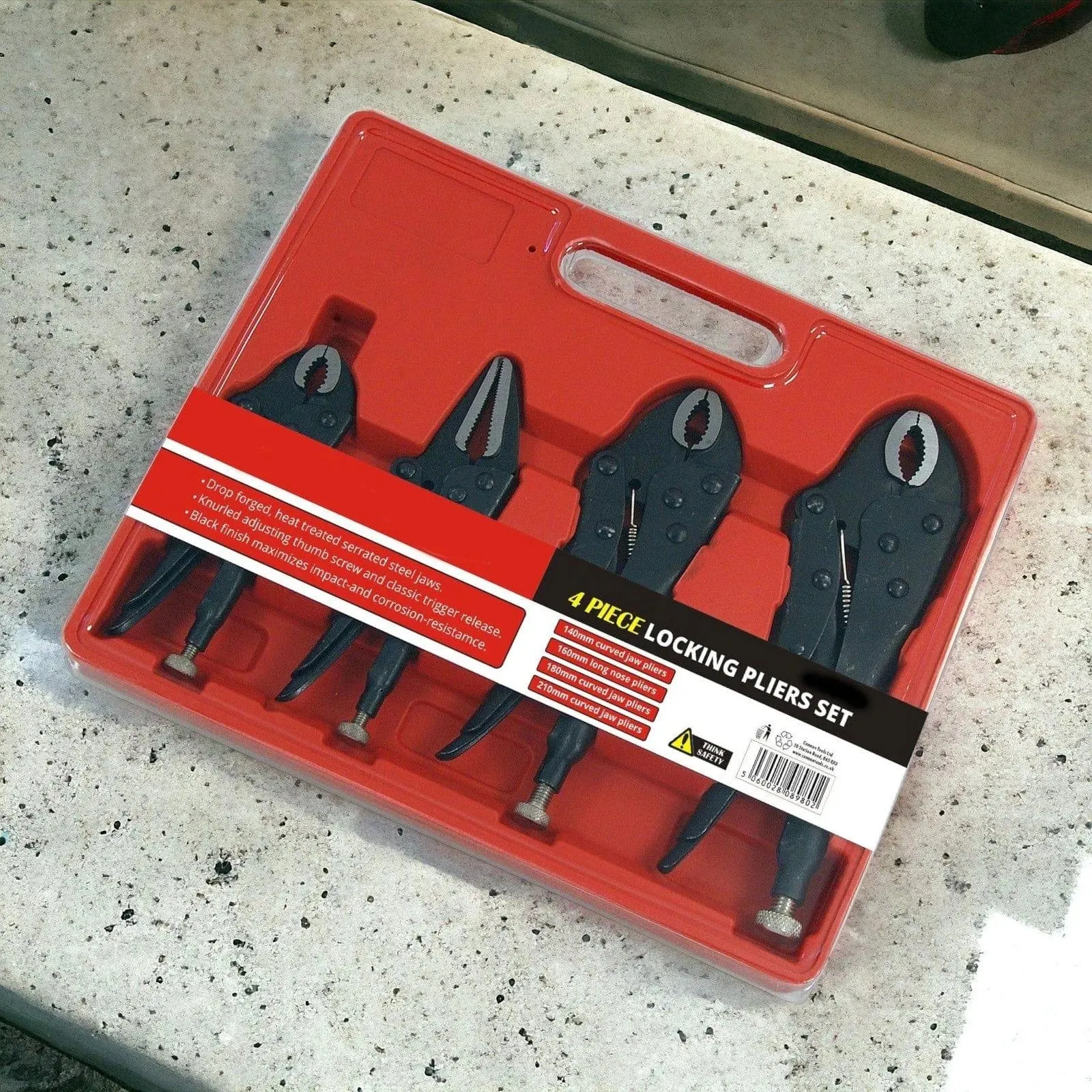 4 Piece Adjustable Locking Mole Grip Pliers Set with Storage Tray