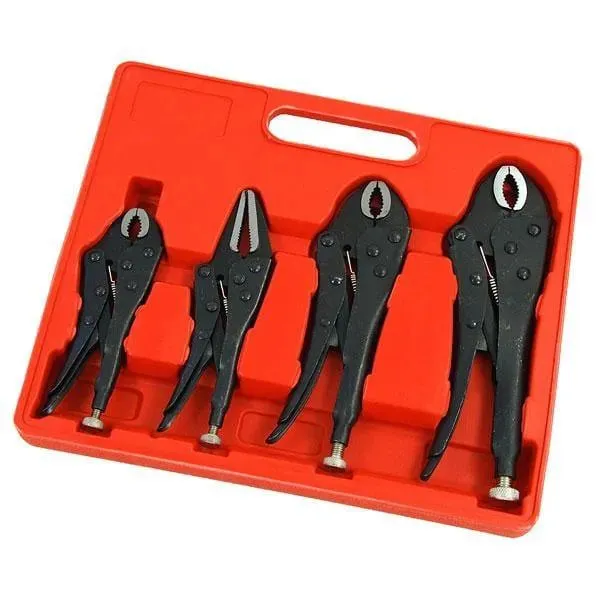 4 Piece Adjustable Locking Mole Grip Pliers Set with Storage Tray