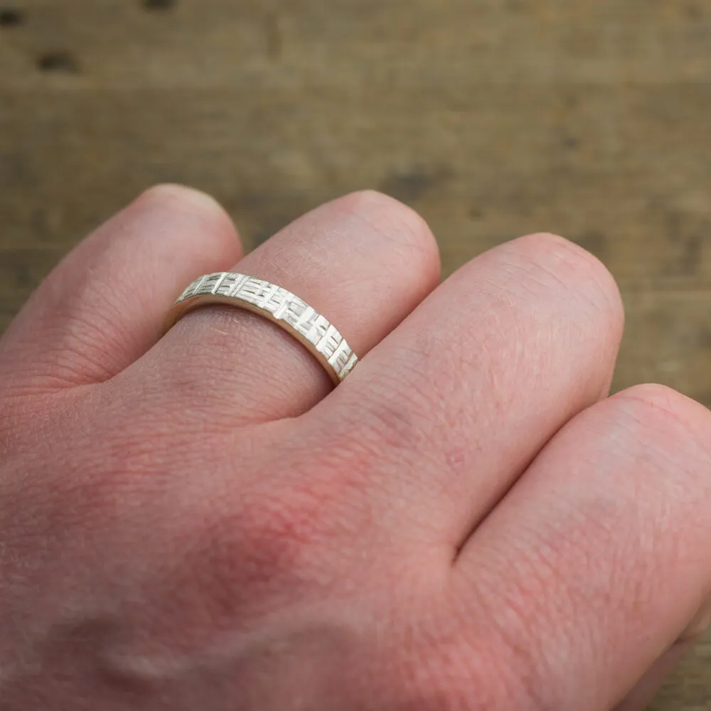 4mm 14k White Gold Mens Wedding Band, Textured Matte