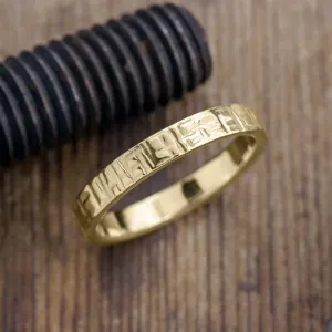 4mm Textured 14k Yellow Gold Men's Wedding Band, High Polish