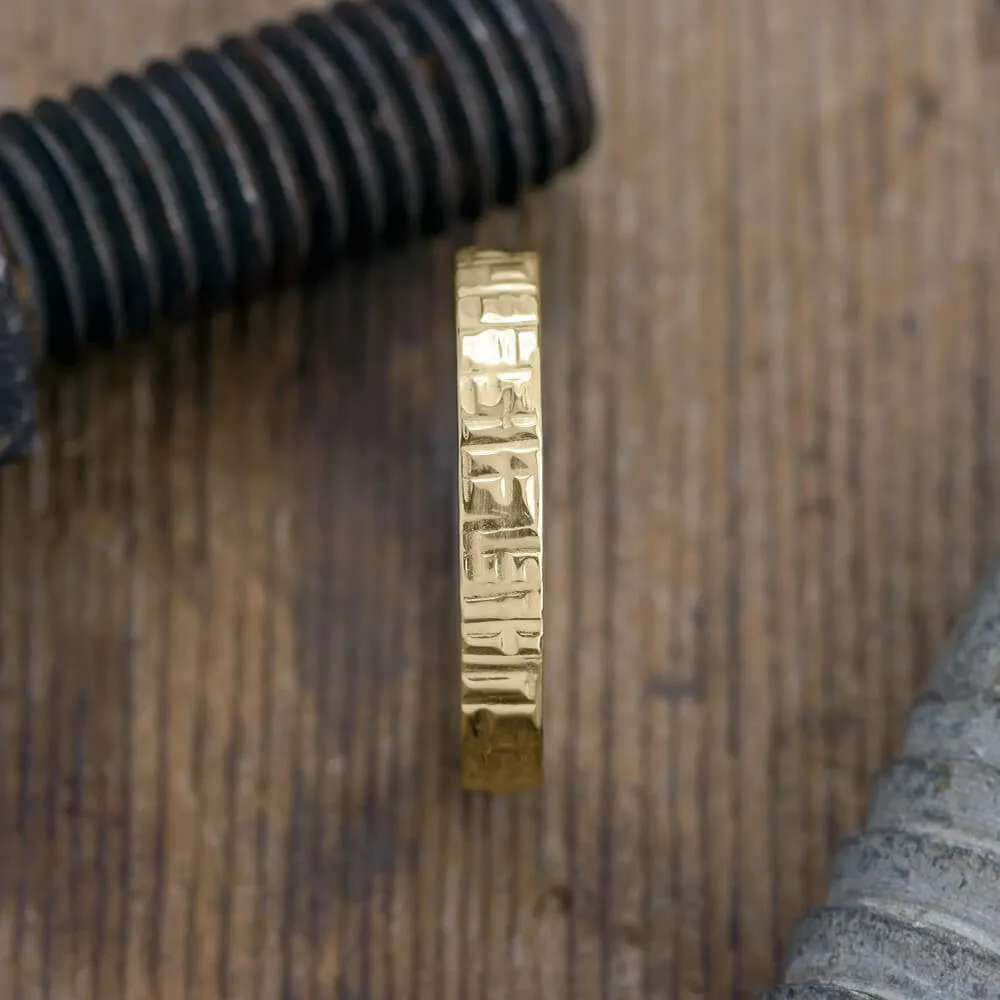 4mm Textured 14k Yellow Gold Men's Wedding Band, High Polish