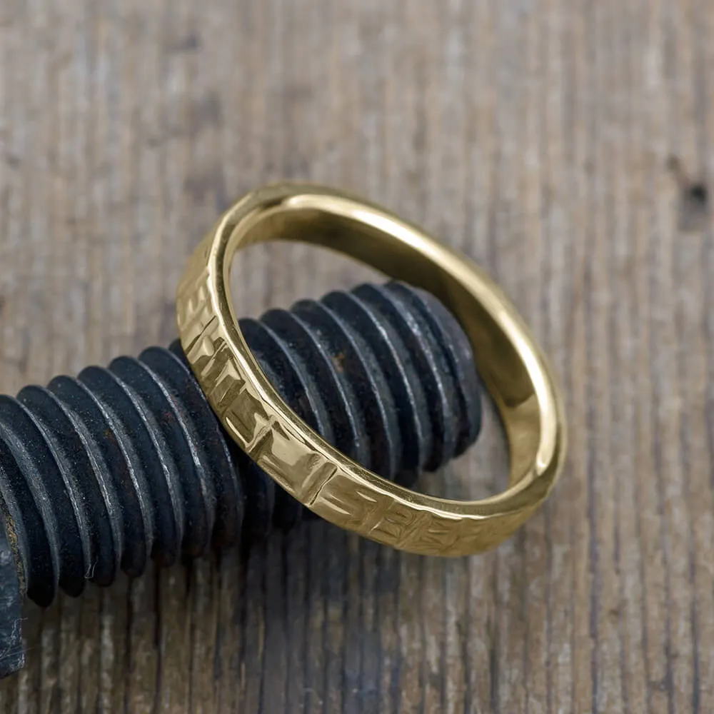 4mm Textured 14k Yellow Gold Men's Wedding Band, High Polish