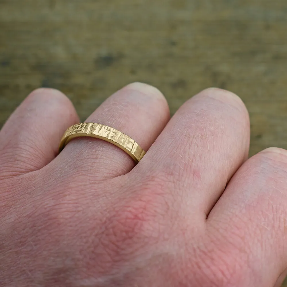 4mm Textured 14k Yellow Gold Men's Wedding Band, High Polish