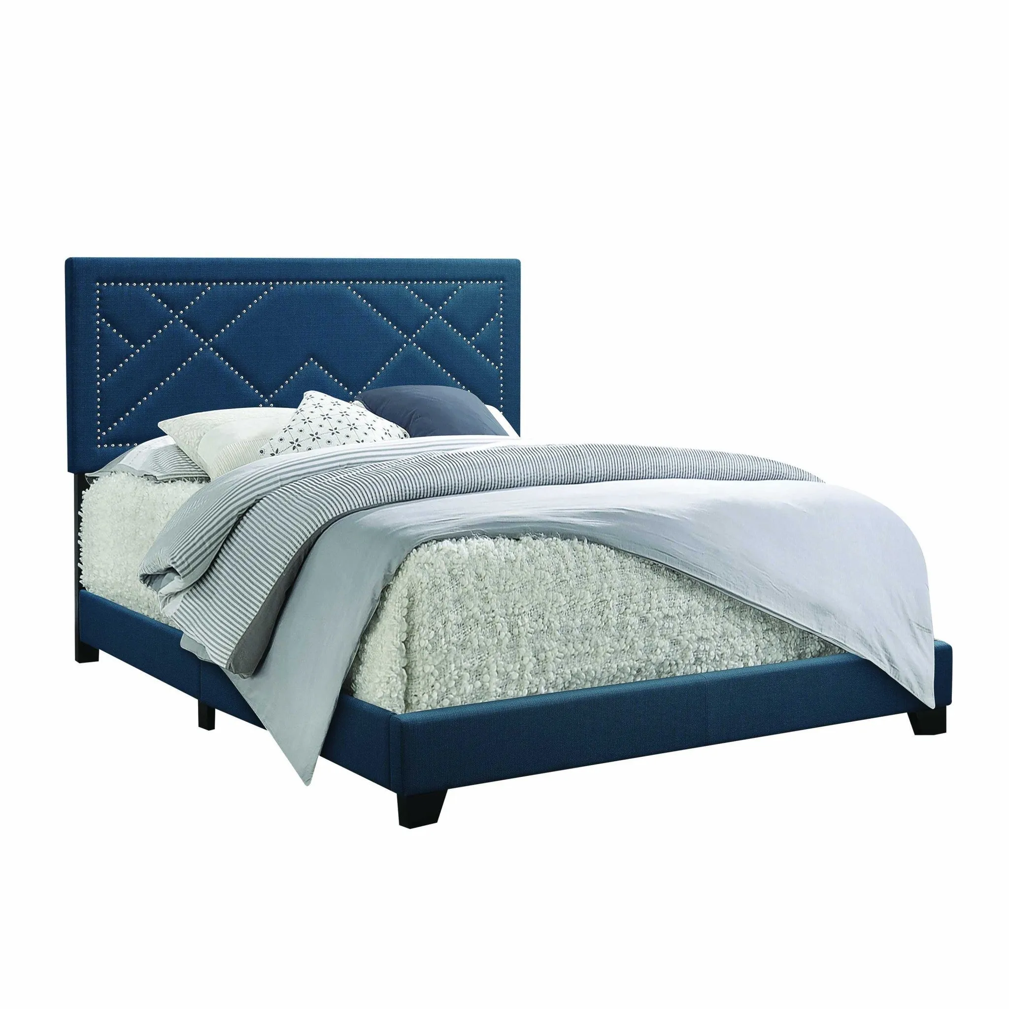 80" X 86" X 50" Dark Teal Fabric Upholstered (Bed) Wood Leg Eastern King Bed