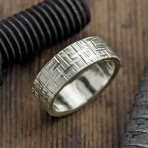 8mm, Comfort Fit, 14k White Gold Textured  Mens Wedding Band, Matte Finish
