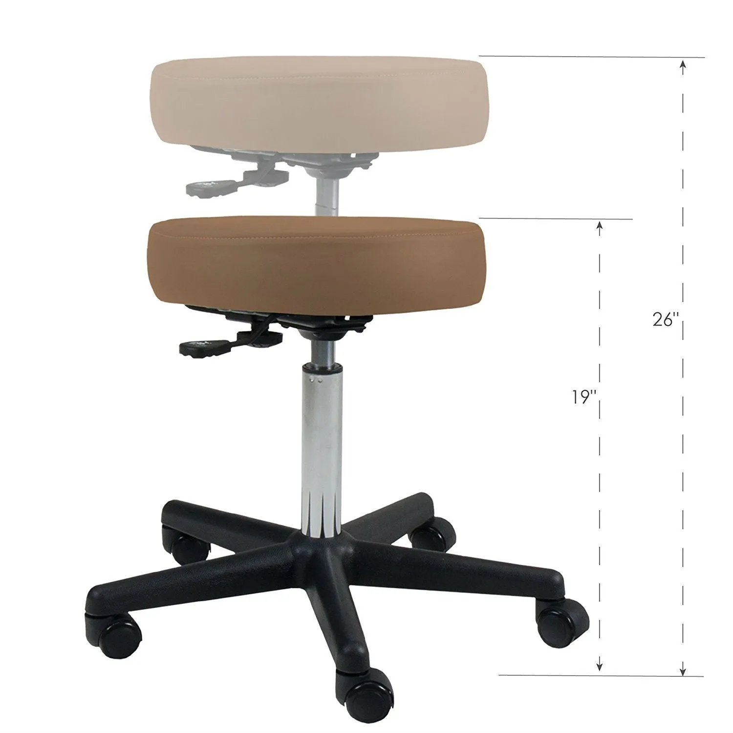 Adjustable Height Pneumatic Rolling Stool with Latte Brown Padded Seat