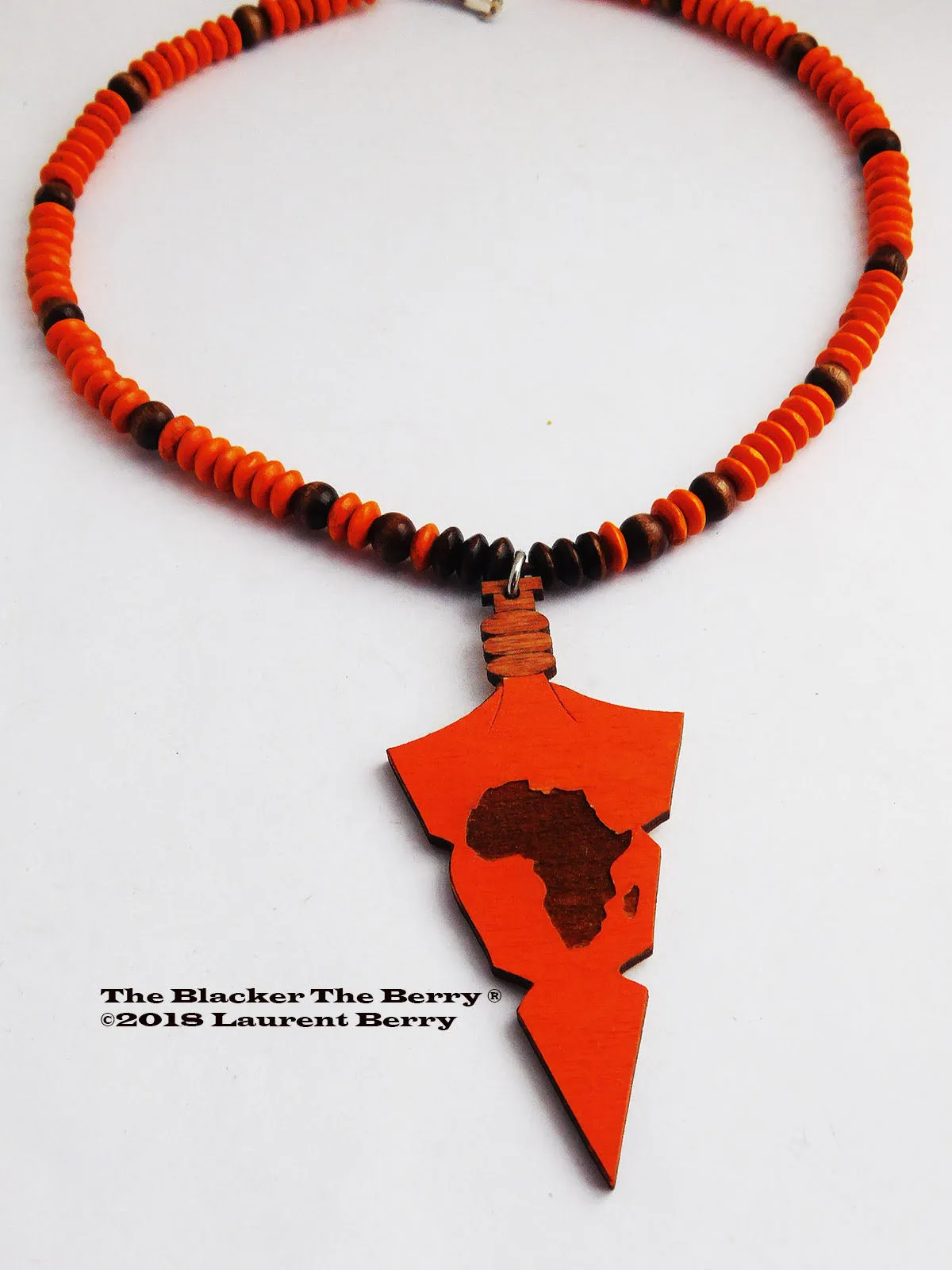 African Necklace Arrowhead Wooden Beaded Jewelry Africa Orange