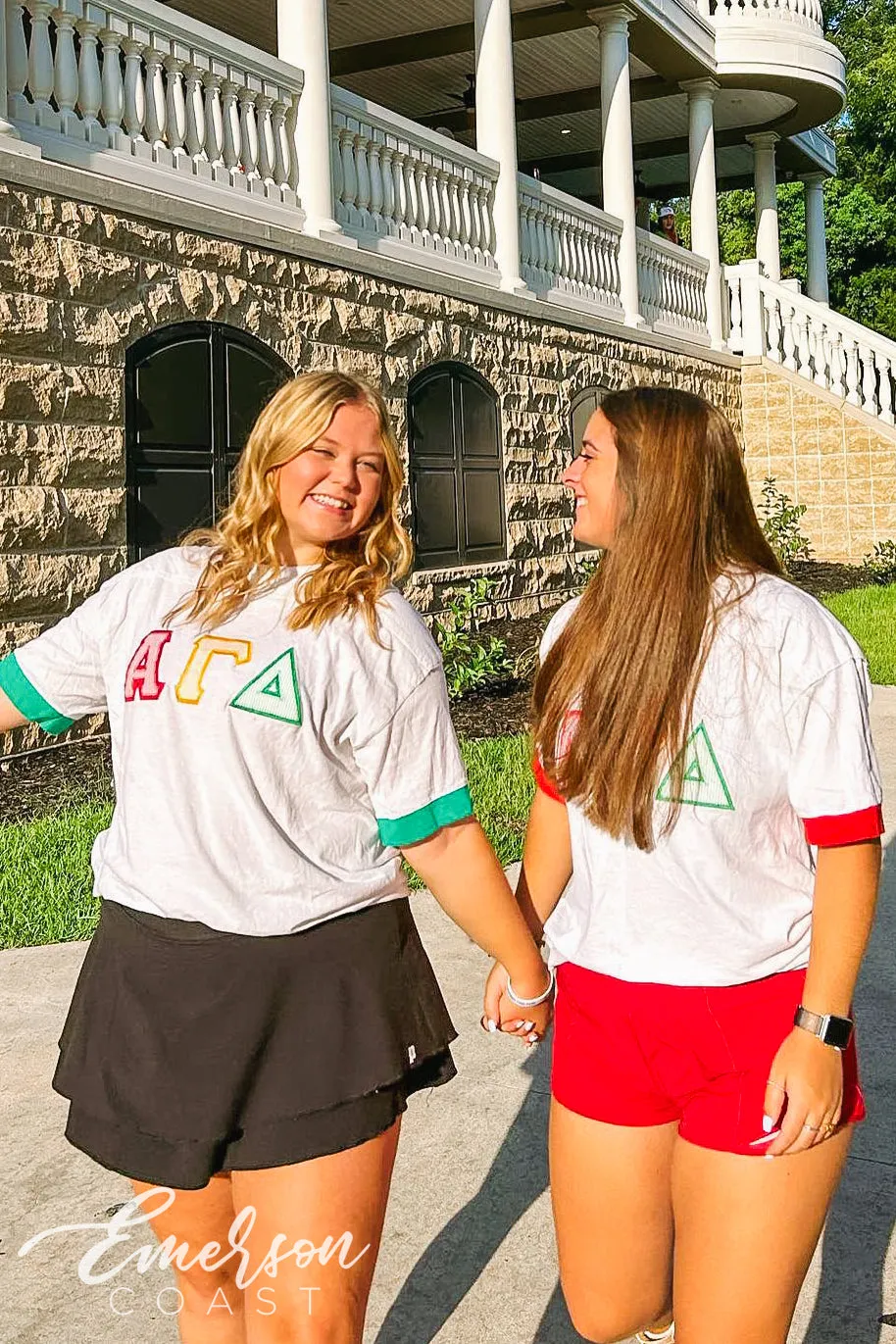 Alpha Gamma Delta Stitched Letter Ringer Tee