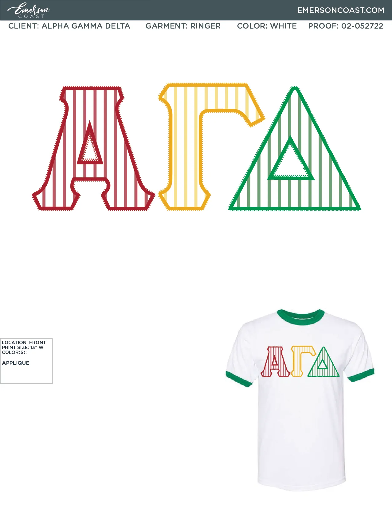 Alpha Gamma Delta Stitched Letter Ringer Tee