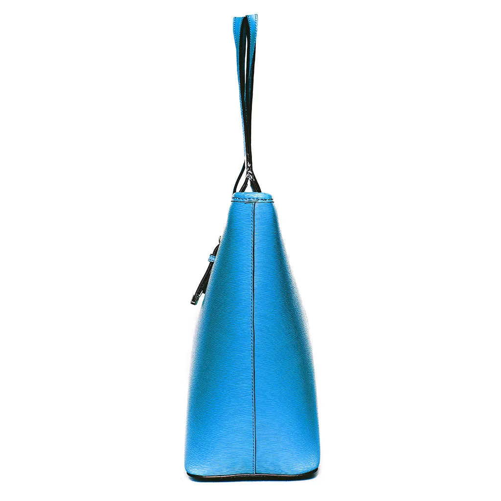 ANGELIQUE TOTE IN BLUE RIPPLE GRAIN LEATHER