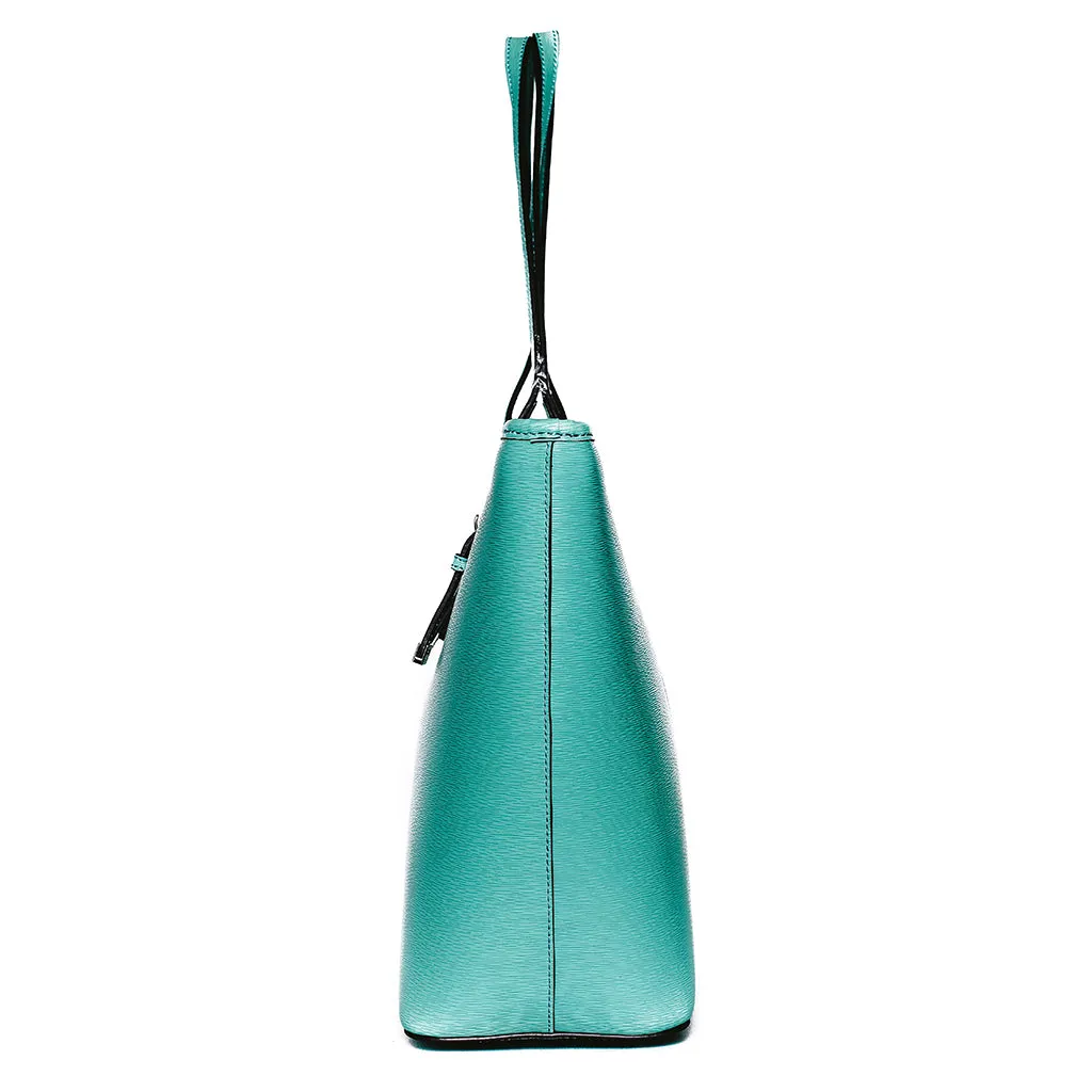 ANGELIQUE TOTE IN GREEN RIPPLE GRAIN LEATHER