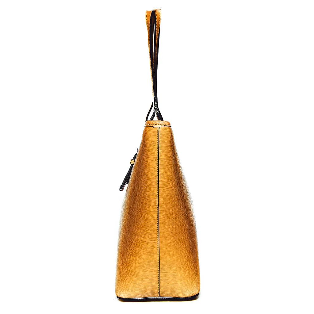 ANGELIQUE TOTE IN MUSTARD RIPPLE GRAIN LEATHER
