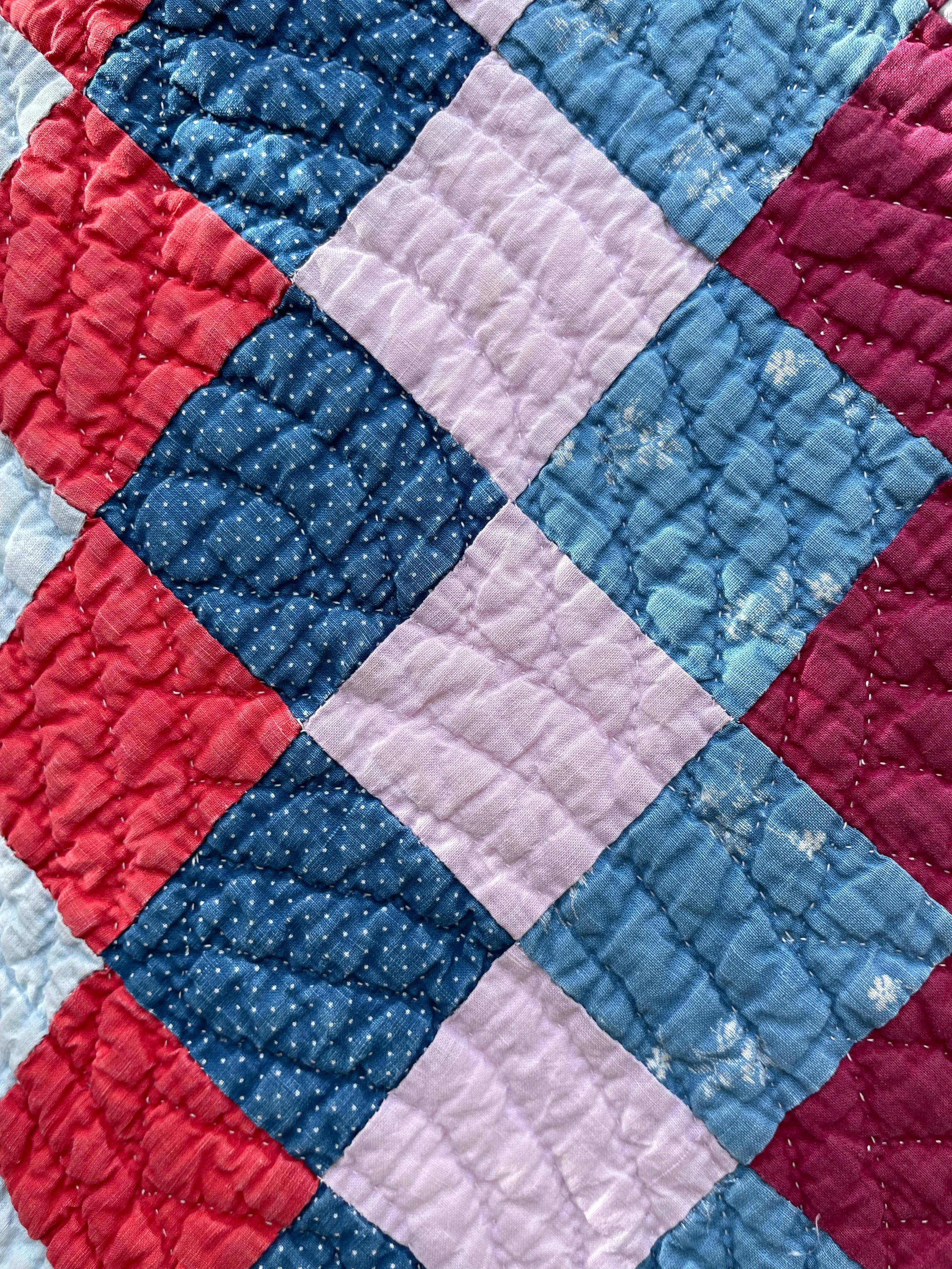 Antique Early 1900s 'Trip Around The World' Hand Stitched Quilt