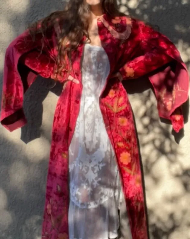 Antique Odd Fellows Grand Master Floral Velvet Robe