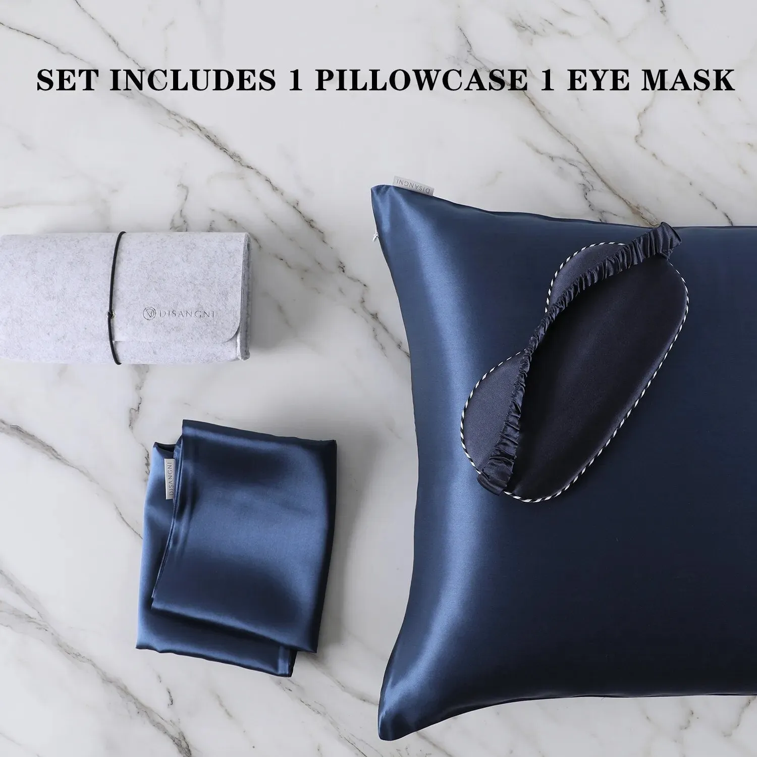 Anyhouz Pillowcase 50x75cm Blue Set with Eye Mask Natural Mulberry Silk for Comfortable and Relaxing Home Bed - Queen Size Pillowcase