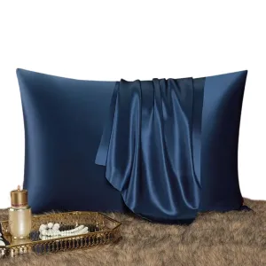 Anyhouz Pillowcase 50x75cm Blue Set with Eye Mask Natural Mulberry Silk for Comfortable and Relaxing Home Bed - Queen Size Pillowcase