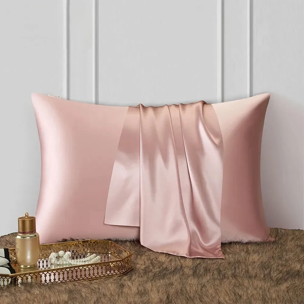 Anyhouz Pillowcase 50x75cm Pink Natural Mulberry Silk For Comfortable And Relaxing Home Bed - Queen Size Pillowcase