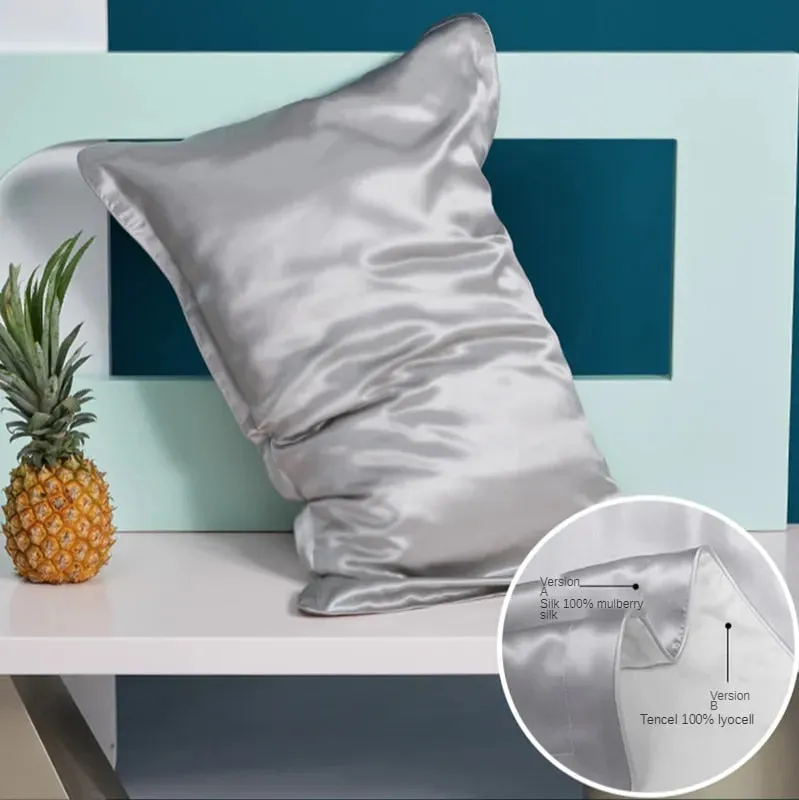 Anyhouz Pillowcase 50x90cm Light Gray Pure Real Silk For Comfortable And Relaxing Home Bed - King Size