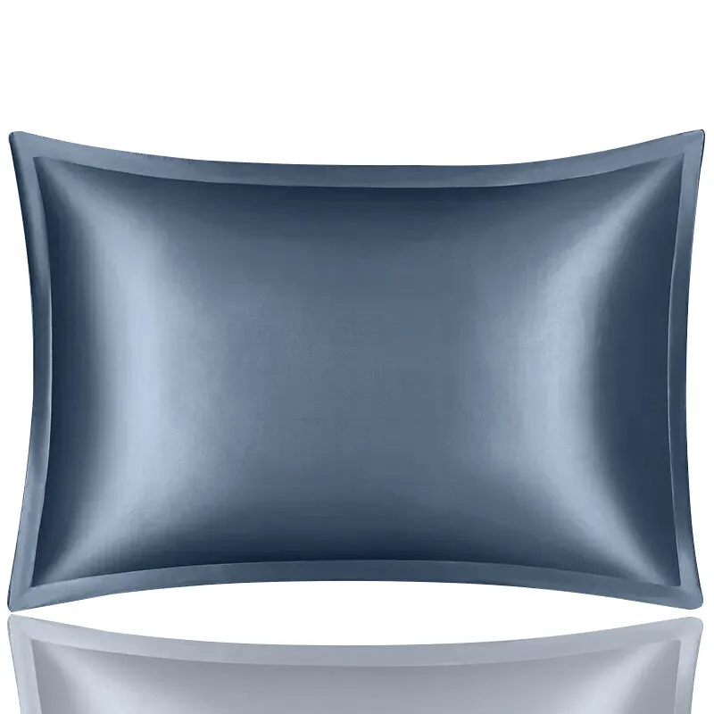 Anyhouz Pillowcase 51x66cm Blue Gray Pure Real Silk For Comfortable And Relaxing Home Bed - Standard Size