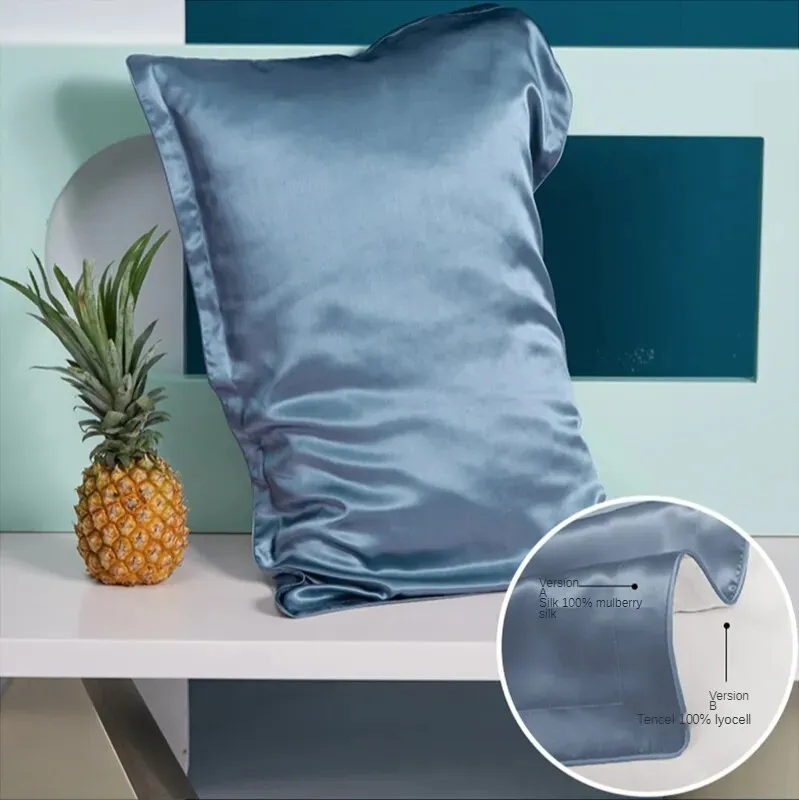 Anyhouz Pillowcase 51x66cm Blue Gray Pure Real Silk For Comfortable And Relaxing Home Bed - Standard Size