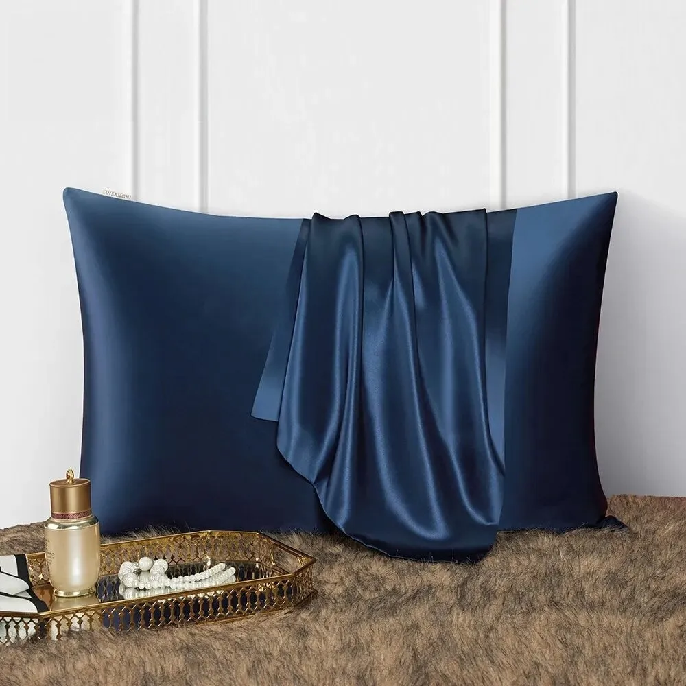 Anyhouz Pillowcase 51x66cm Dark Blue Natural Mulberry Silk For Comfortable And Relaxing Home Bed - Standard Size
