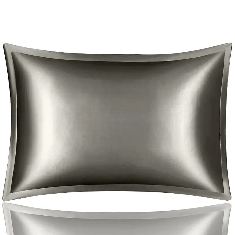 Anyhouz Pillowcase 51x66cm Dark Gray Pure Real Silk For Comfortable And Relaxing Home Bed - Standard Size