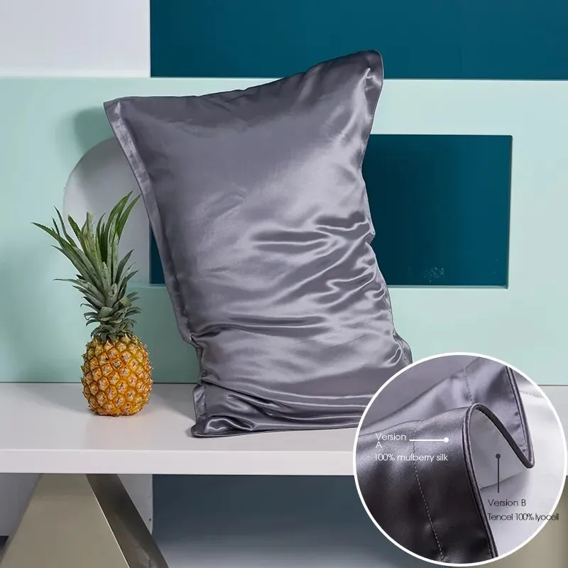 Anyhouz Pillowcase 51x66cm Dark Gray Pure Real Silk For Comfortable And Relaxing Home Bed - Standard Size