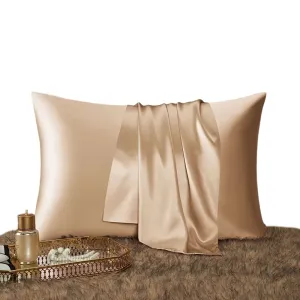 Anyhouz Pillowcase 51x66cm Gold Set with Eye Mask Natural Mulberry Silk for Comfortable and Relaxing Home Bed - Standard Size