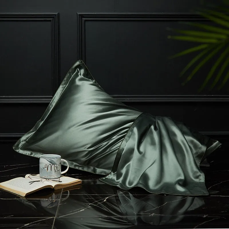Anyhouz Pillowcase 51x66cm Green Pure Real Silk For Comfortable And Relaxing Home Bed - Standard Size