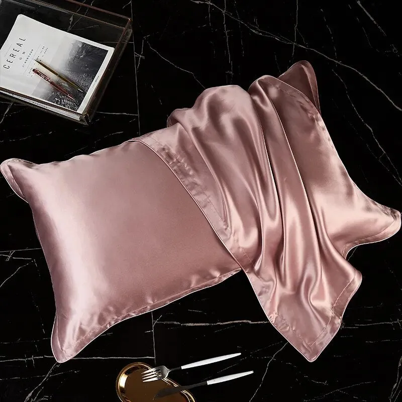 Anyhouz Pillowcase 51x66cm Pink Pure Real Silk For Comfortable And Relaxing Home Bed - Standard Size