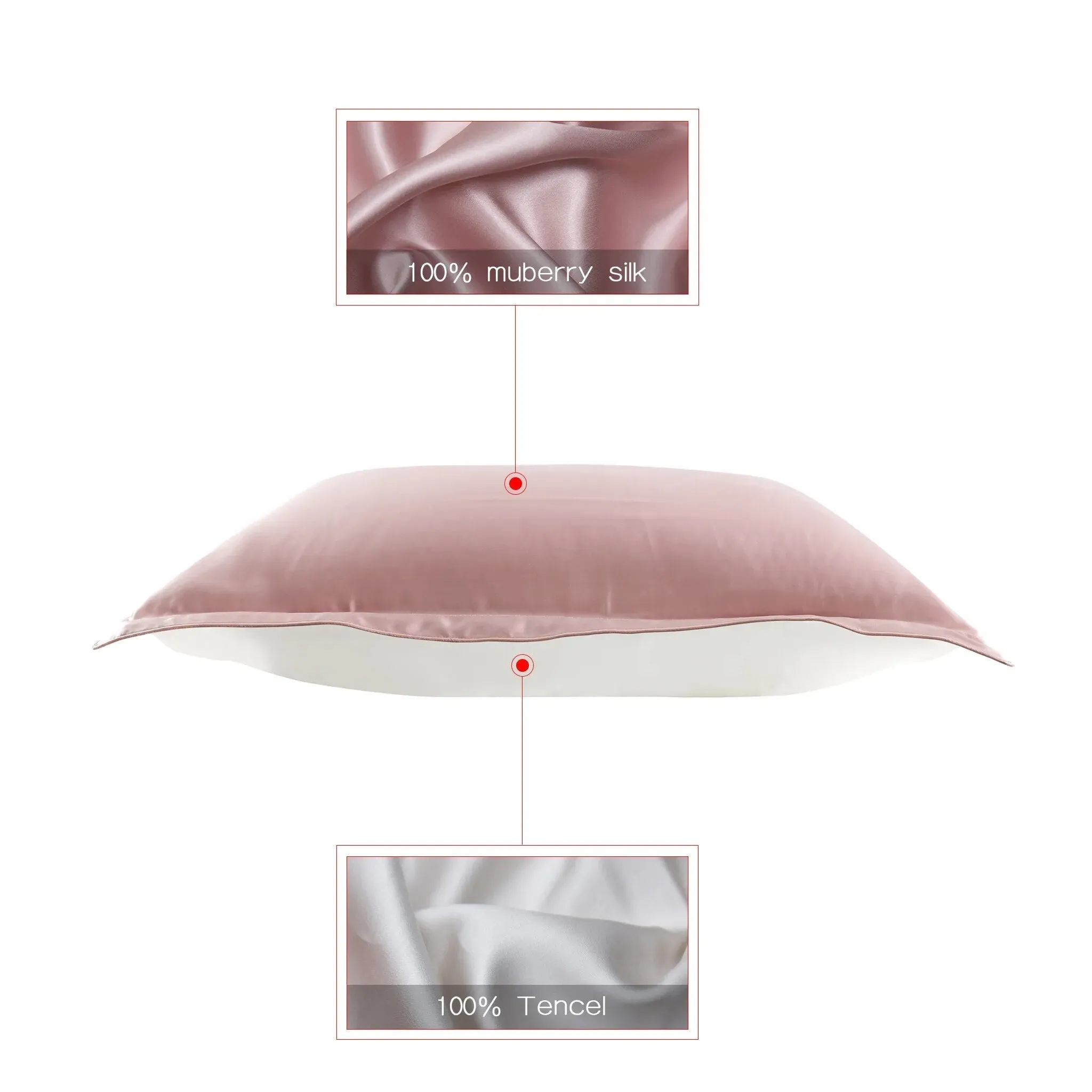 Anyhouz Pillowcase 51x66cm Pink Pure Real Silk For Comfortable And Relaxing Home Bed - Standard Size
