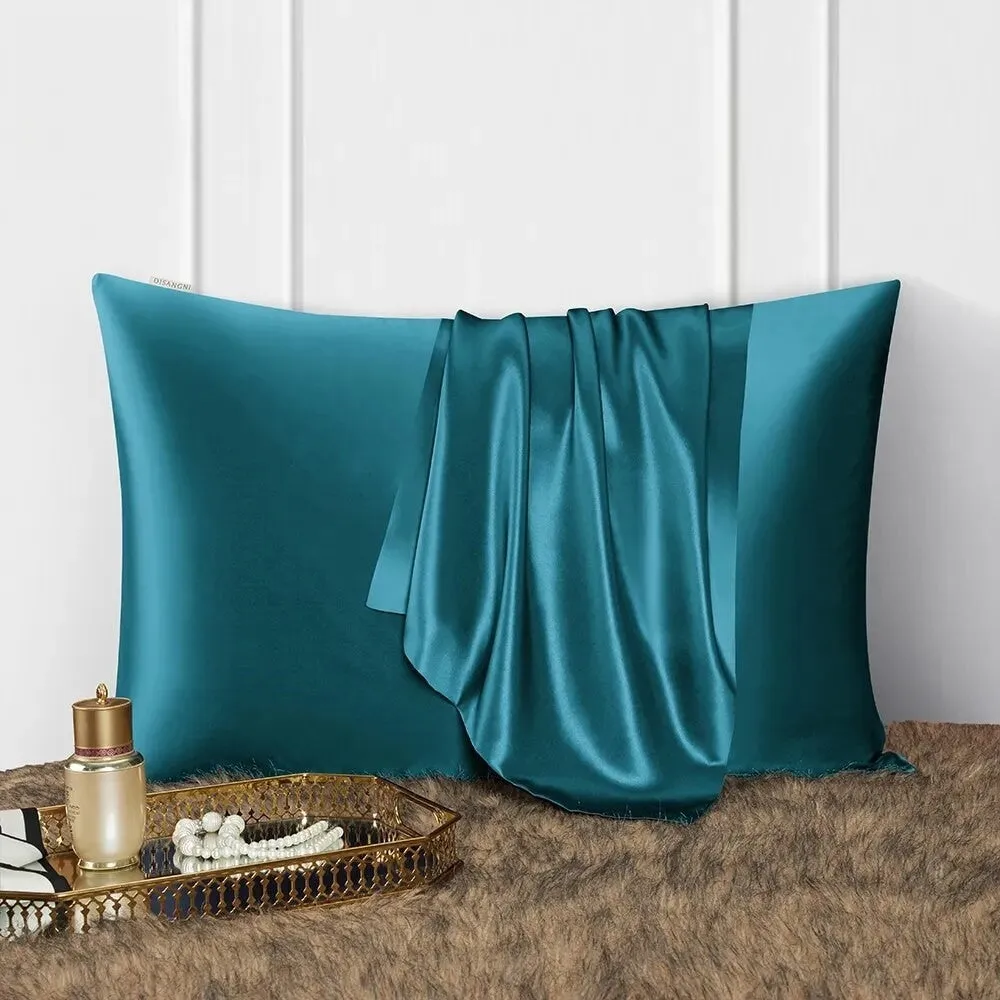 Anyhouz Pillowcase 51x66cm Teal Natural Mulberry Silk For Comfortable And Relaxing Home Bed - Standard Size